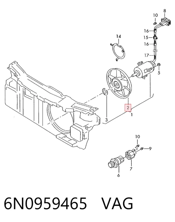 Wentylator elektryczny układu chłodzenia kompletny (silnik+wirnik) 6N0959465 VAG