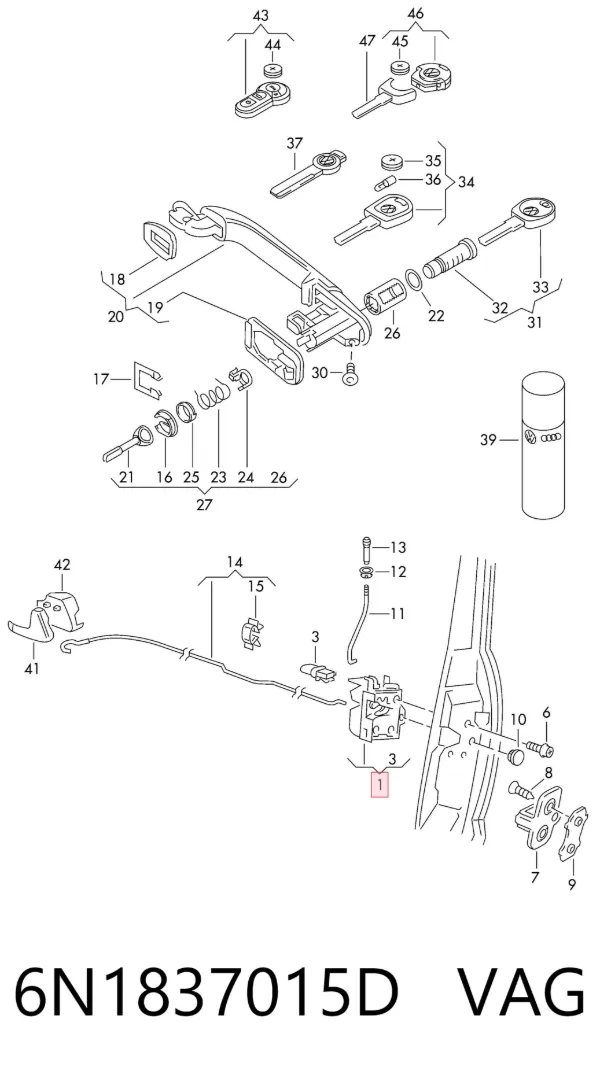 Zamek drzwi przednich lewych Volkswagen Polo III