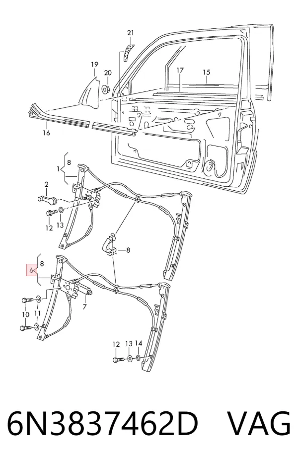 Mechanizm podnoszenia szyby drzwi przednich prawych 6N3837462D VAG