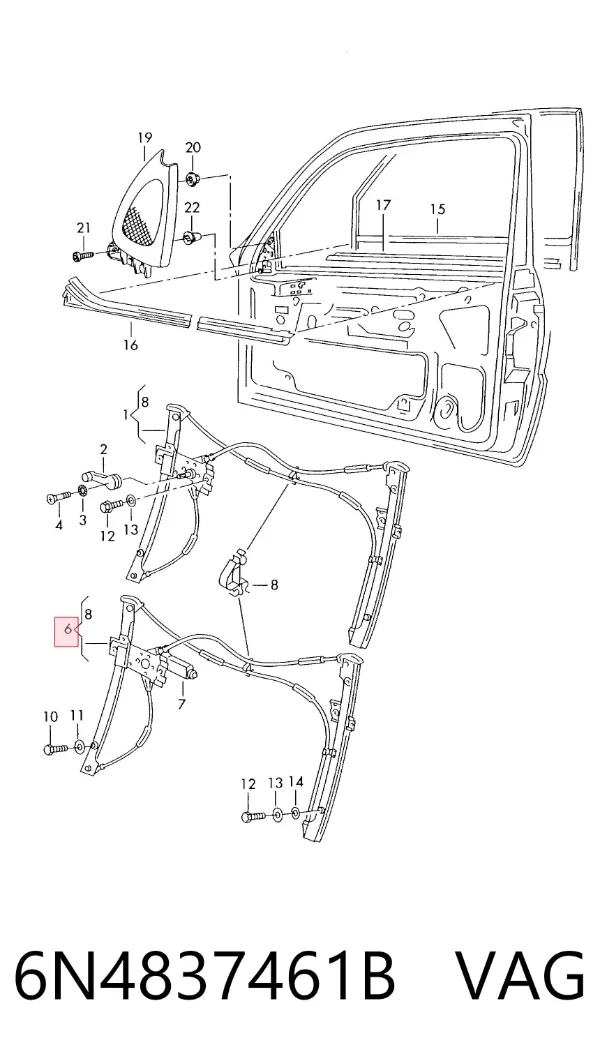 Mechanizm podnoszenia szyby drzwi przednich lewych 6N4837461B VAG