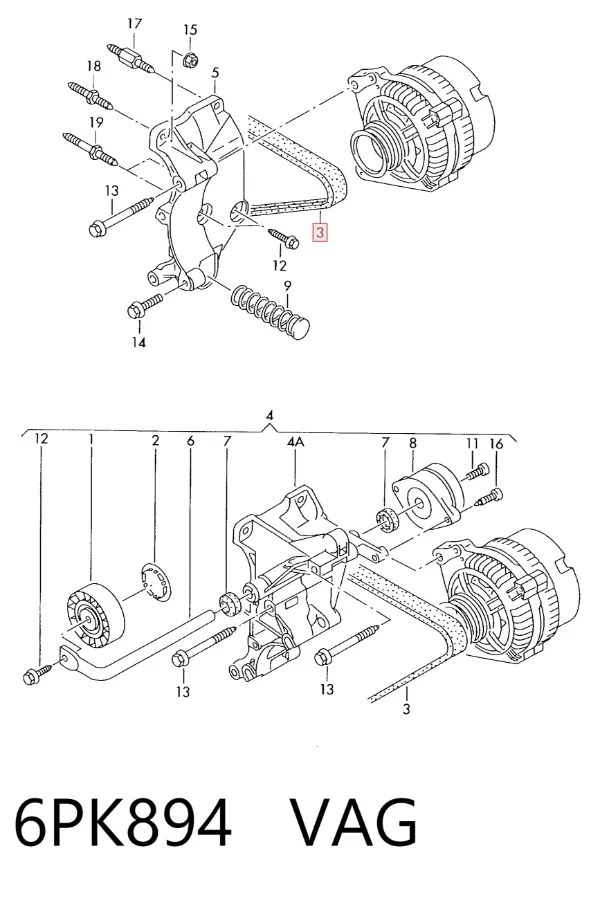 Pas napędowy mechanizmów 6PK894 VAG