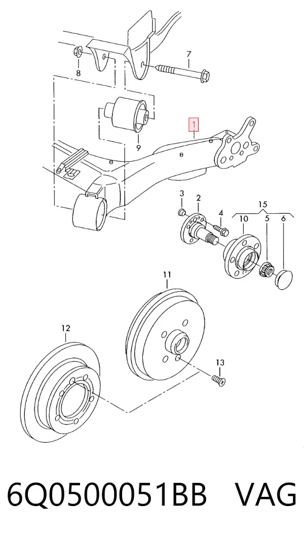Korpus osi tylnej 6Q0500051BB VAG