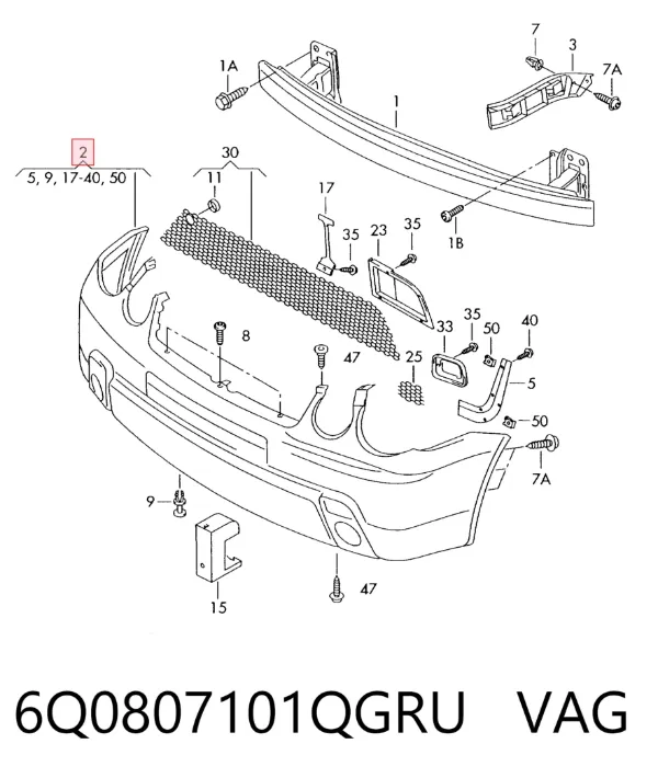 Zderzak przedni 6Q0807101QGRU VAG
