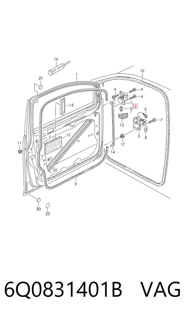Zawias drzwi przednich lewych 6Q0831401B VAG