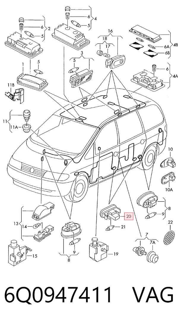 Lampa podświetlania w drzwiach 6Q0947411 VAG