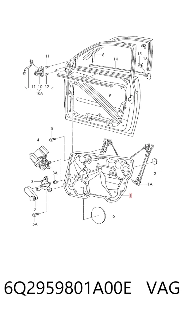 Mechanizm podnoszenia szyby drzwi przednich prawych 6Q2959801A00E VAG