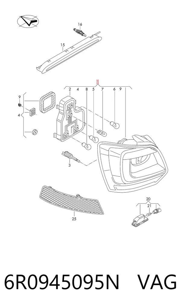 Lampa zespolona tylna lewa 6R0945095N VAG