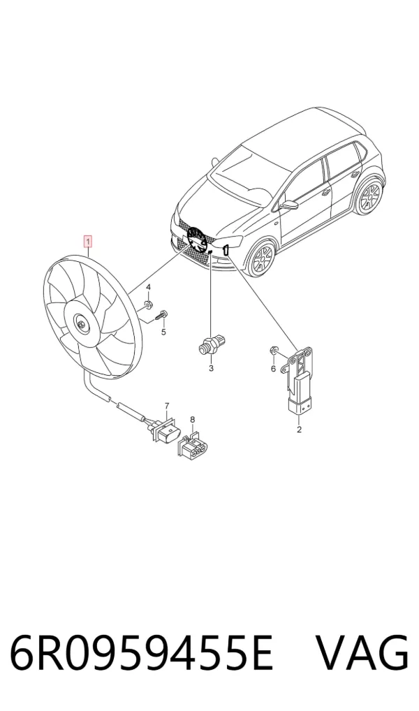 Wentylator elektryczny klimatyzacji kompletny (silnik+wirnik) 6R0959455E VAG