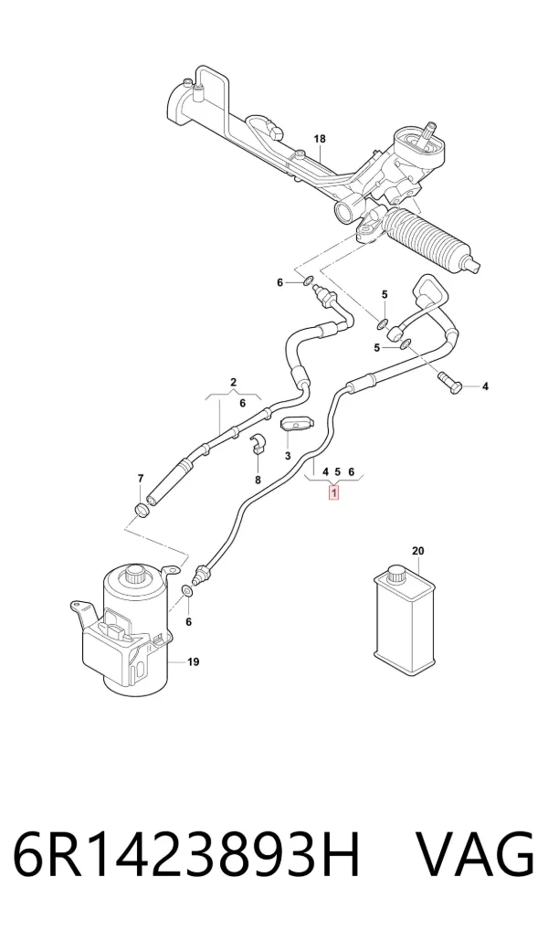 Przewód hydraulicznego układu wspomagania wysokiego ciśnienia, od pompy do maglownicy (mechanizmu) 6R1423893H VAG