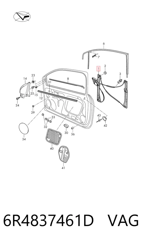 Mechanizm podnoszenia szyby drzwi przednich lewych 6R4837461D VAG