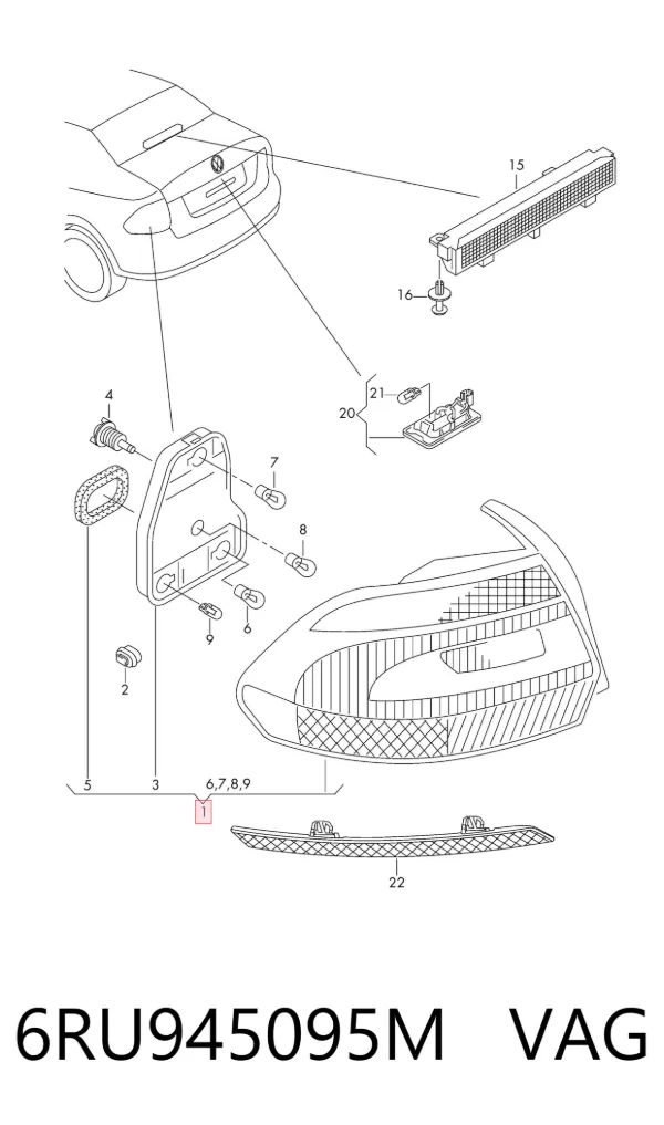 Lampa zespolona tylna lewa 6RU945095M VAG
