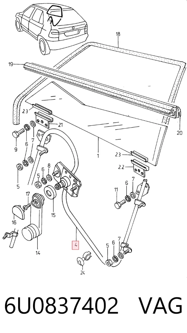 Mechanizm podnoszenia szyby drzwi przednich prawych 6U0837402 VAG