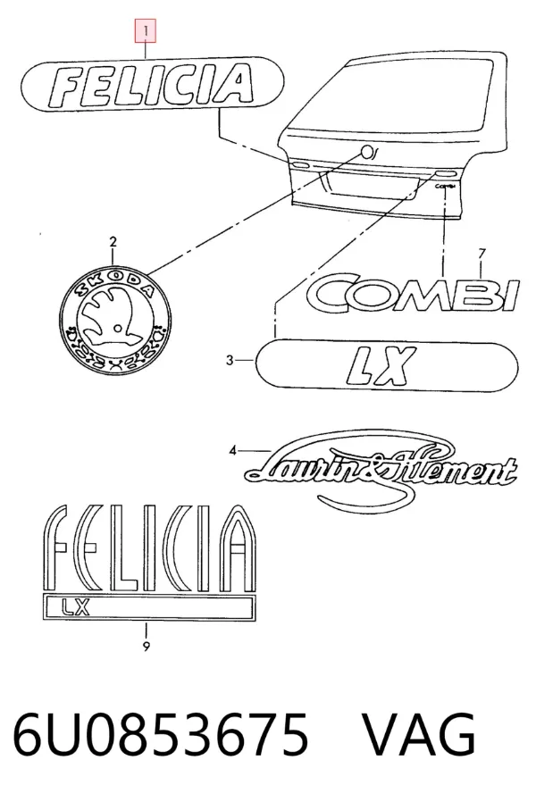 Emblemat na klapę bagaznika (znaczek firmowy) Skoda Felicia I