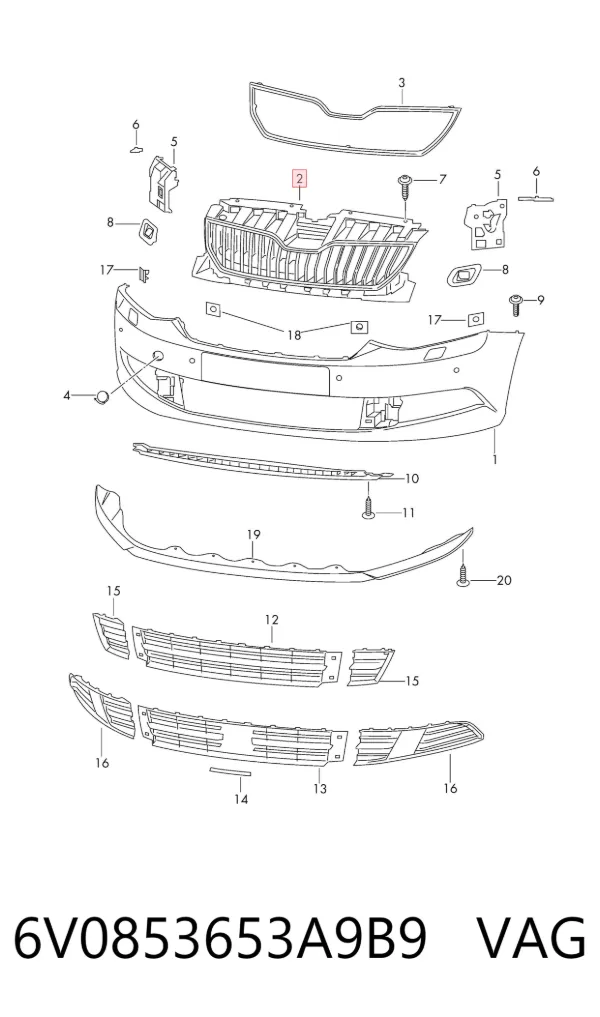 Atrapa chłodnicy 6V0853653A9B9 VAG