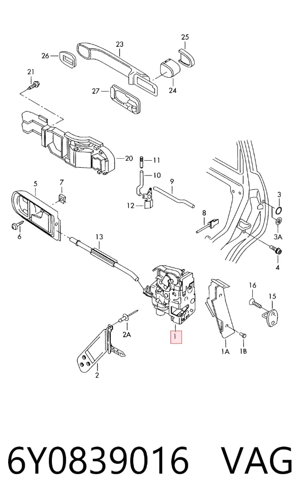 Zamek drzwi tylnych prawych 6Y0839016 VAG
