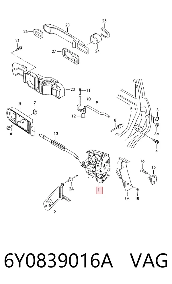 Zamek drzwi tylnych prawych 6Y0839016A VAG