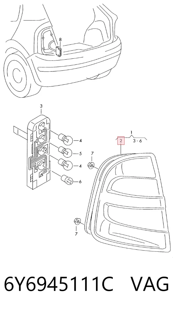 Lampa zespolona tylna lewa 6Y6945111C VAG