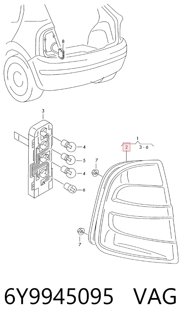 Lampa zespolona tylna lewa 6Y9945095 VAG