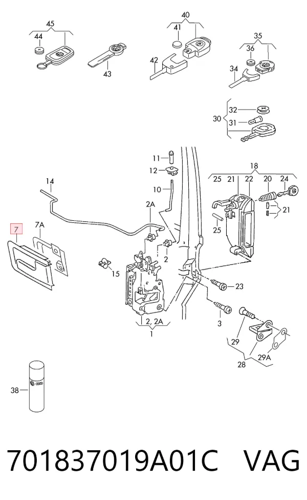 Klamka drzwi przednich wewnętrzna lewa 701837019A01C VAG