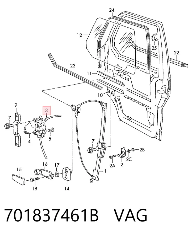Mechanizm podnoszenia szyby drzwi przednich lewych 701837461B VAG