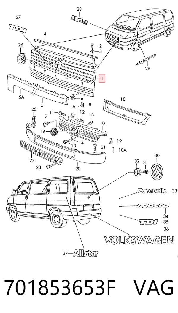 Atrapa chłodnicy 701853653F VAG