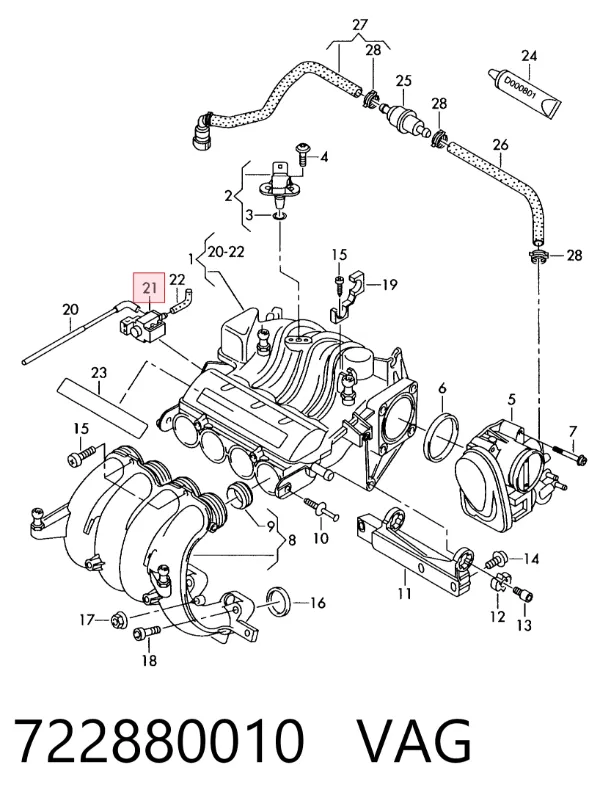 Zawór-przełącznik regulatora klap kolektora ssącego 722880010 VAG