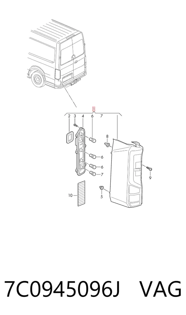 Lampa zespolona tylna prawa 7C0945096J VAG