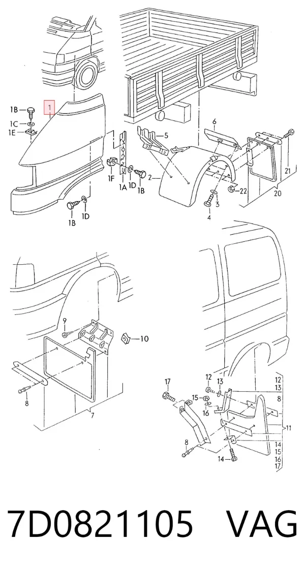 Błotnik przedni lewy 7D0821105 VAG