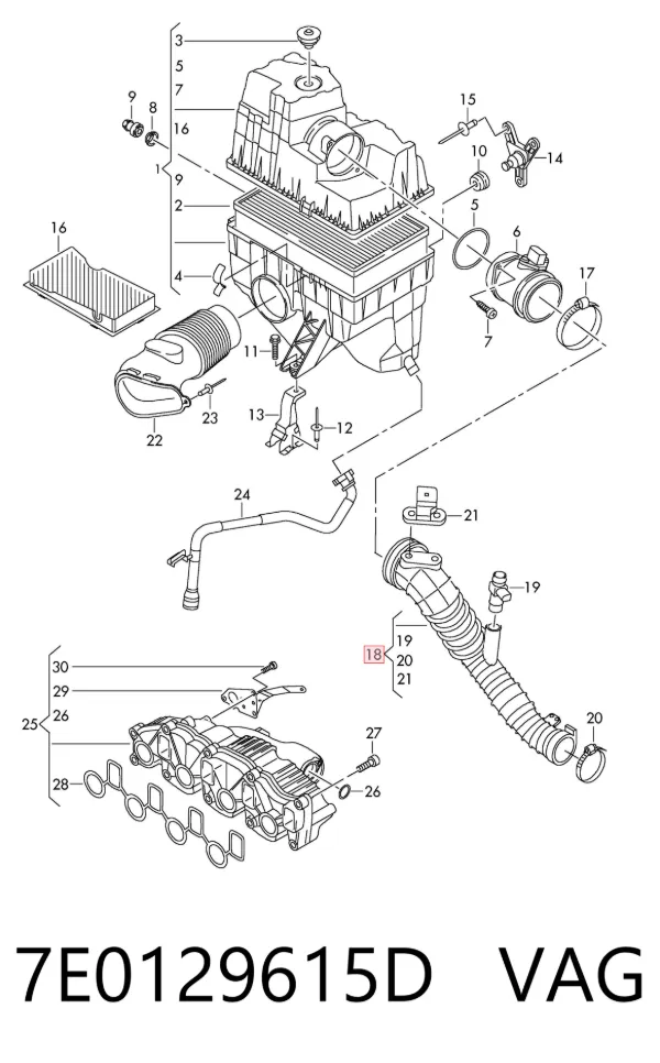 Wlot powietrza do filtra powietrza Volkswagen Transporter T5