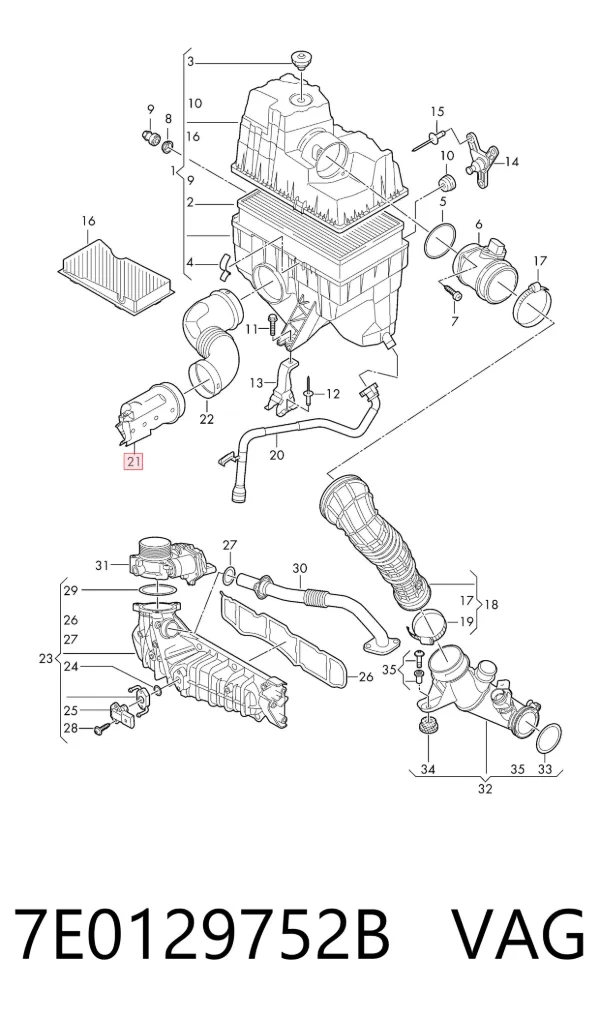 Wlot powietrza do filtra powietrza 7E0129752B VAG