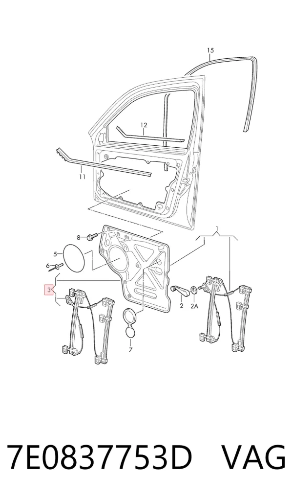 Mechanizm podnoszenia szyby drzwi przednich lewych 7E0837753D VAG
