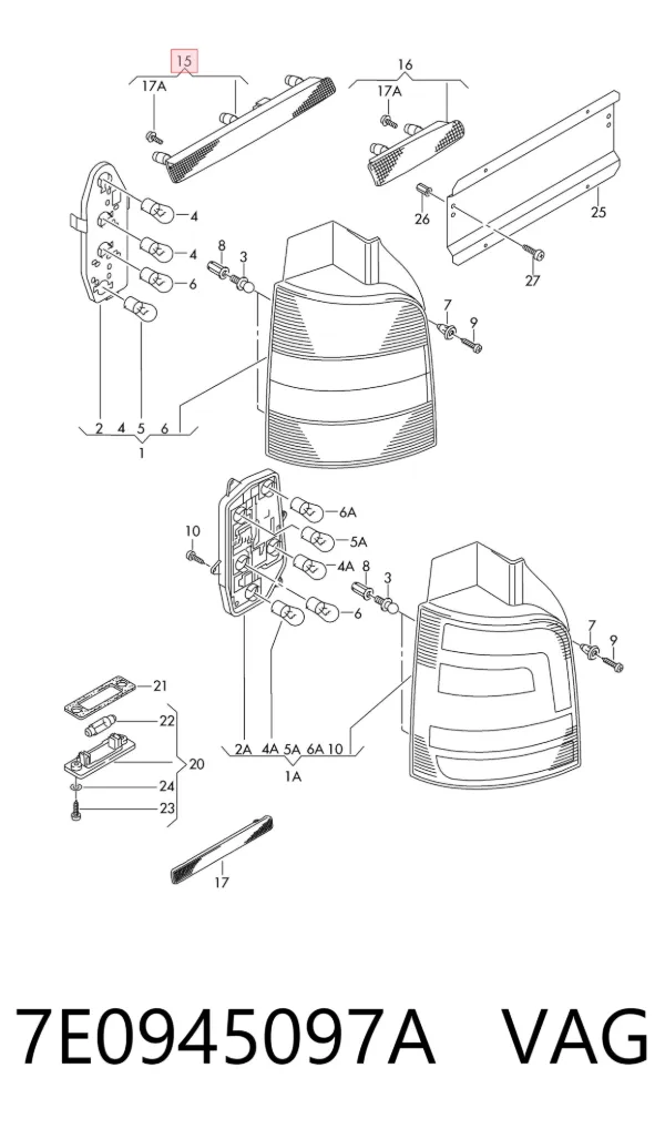 Lampa stop tylna dodatkowa 7E0945097A VAG