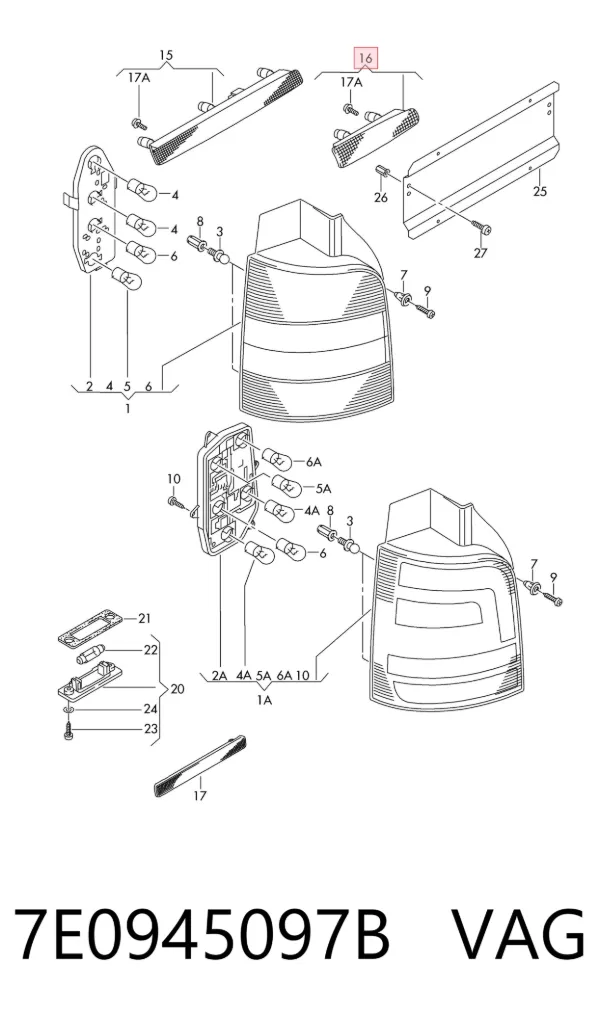 Lampa stop tylna dodatkowa 7E0945097B VAG