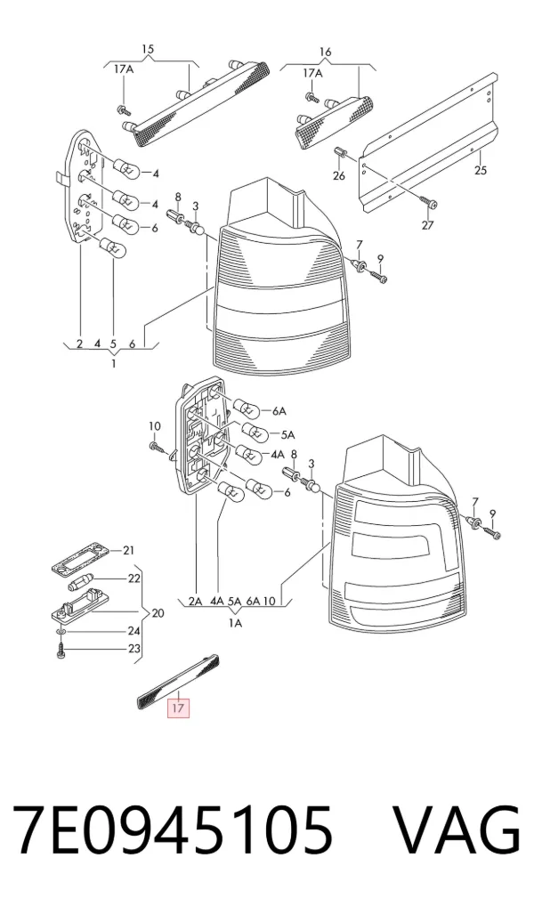 Lampa odblaskowa zderzaka tylnego lewa 7E0945105 VAG
