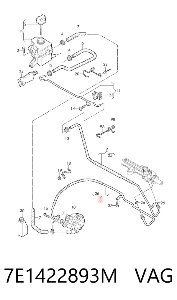 Przewód hydraulicznego układu wspomagania wysokiego ciśnienia, od pompy do maglownicy (mechanizmu) Volkswagen Multivan T5