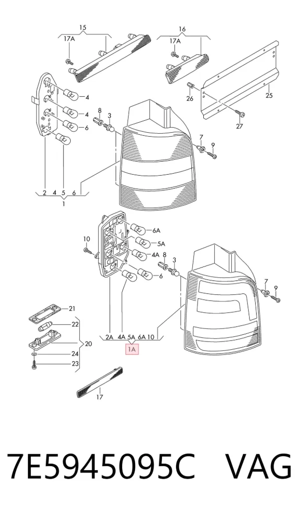 Lampa zespolona tylna lewa 7E5945095C VAG