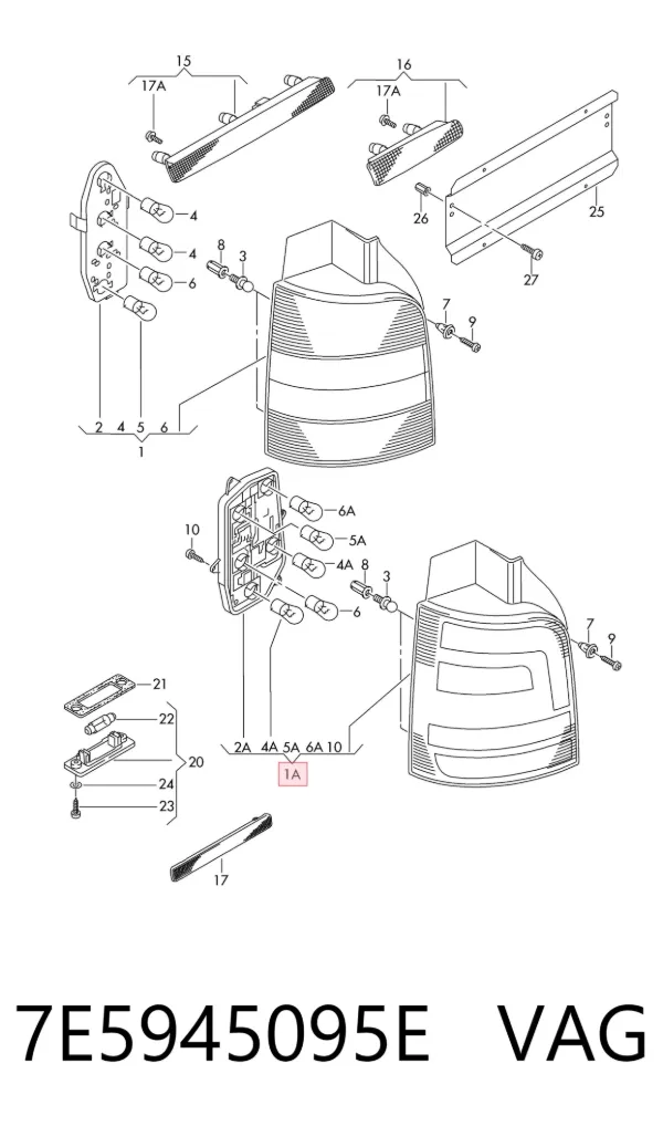 Lampa zespolona tylna lewa 7E5945095E VAG