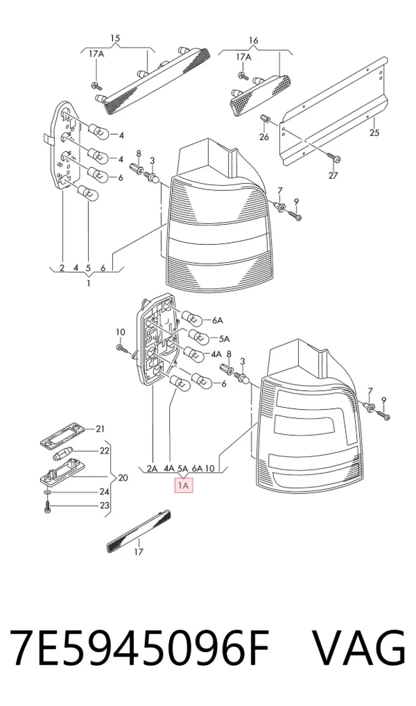 Lampa zespolona tylna prawa 7E5945096F VAG