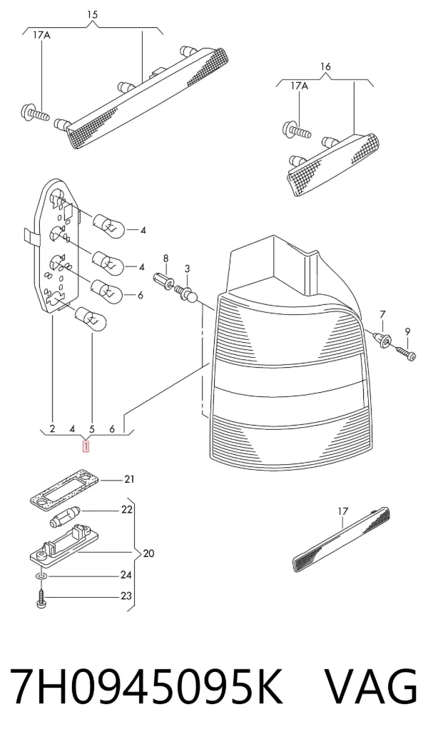 Lampa zespolona tylna lewa 7H0945095K VAG