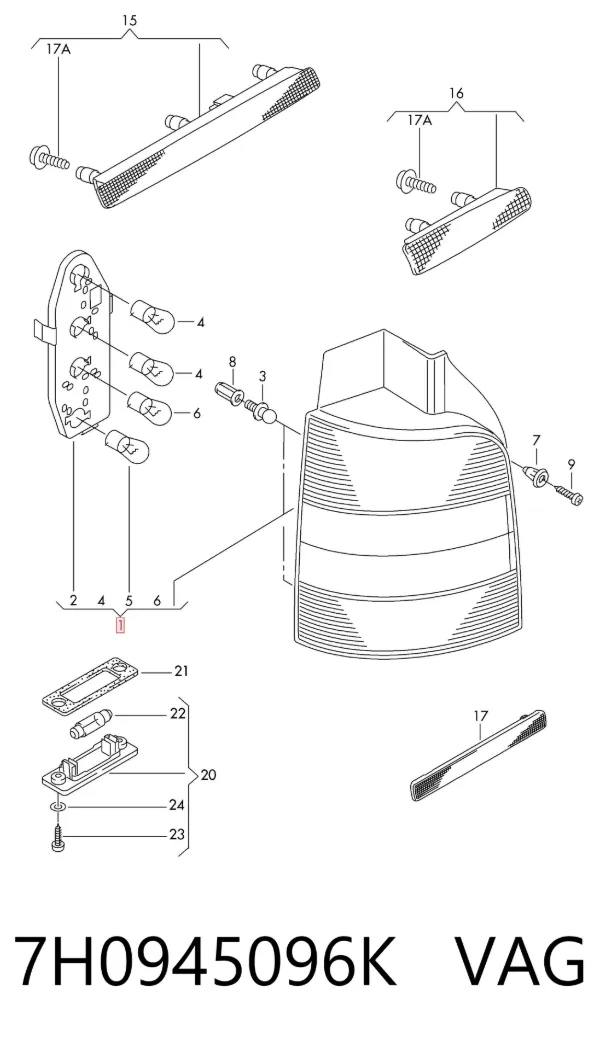 Lampa zespolona tylna prawa 7H0945096K VAG