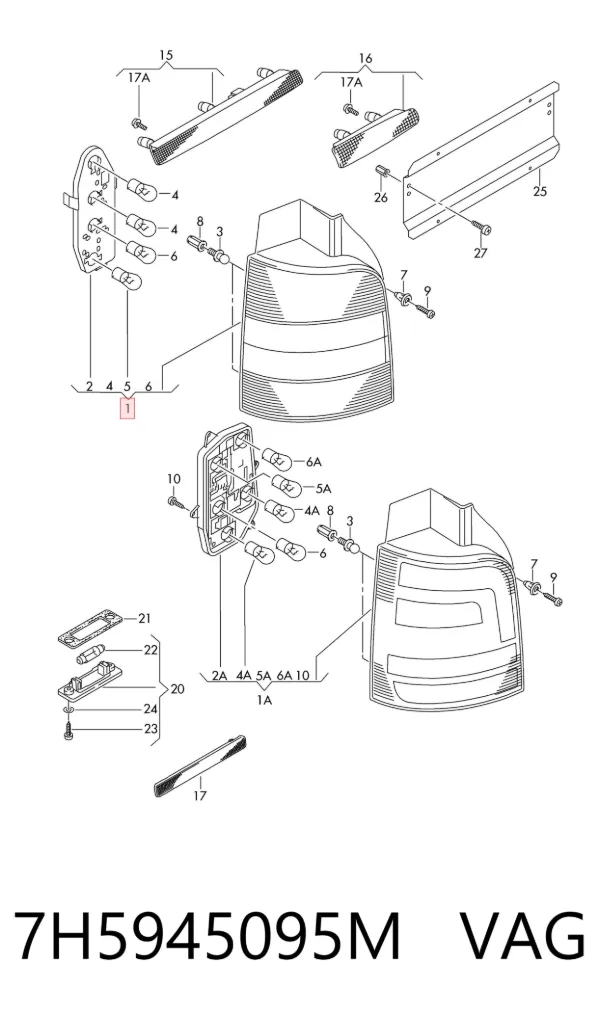 Lampa zespolona tylna lewa 7H5945095M VAG