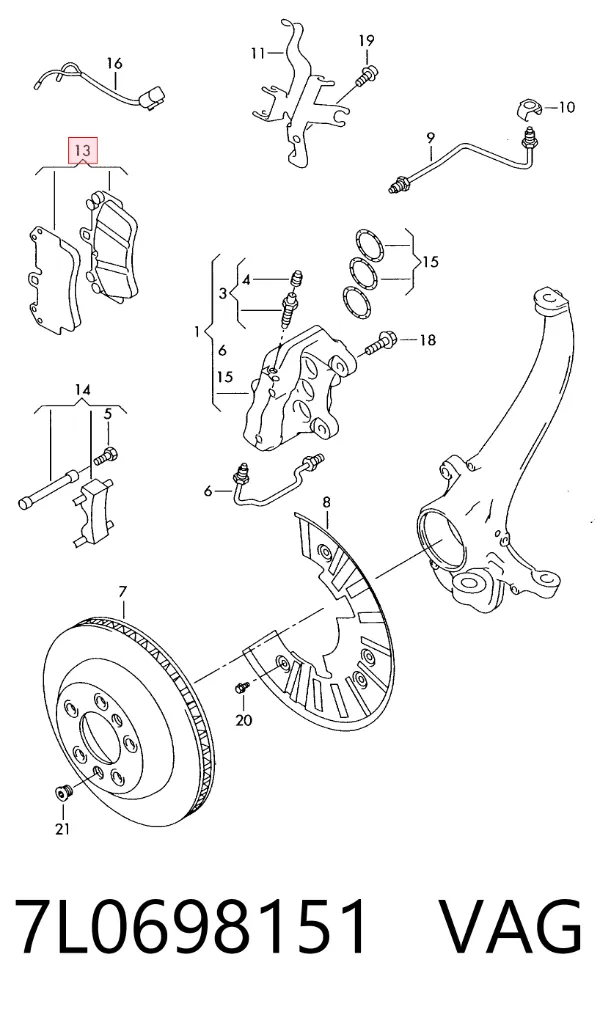 Klocki hamulcowe przednie tarczowe 7L0698151 VAG