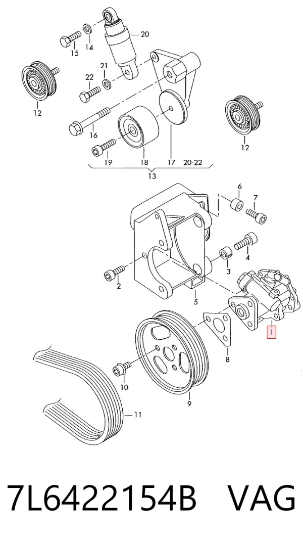 Pompa wspomagania hydraulicznego kierownicy 7L6422154B VAG