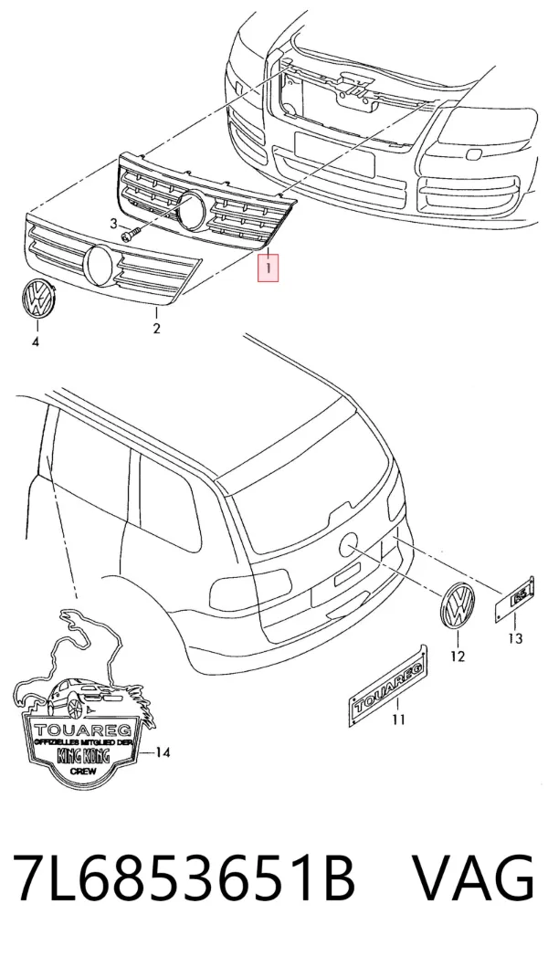 Atrapa chłodnicy 7L6853651B VAG