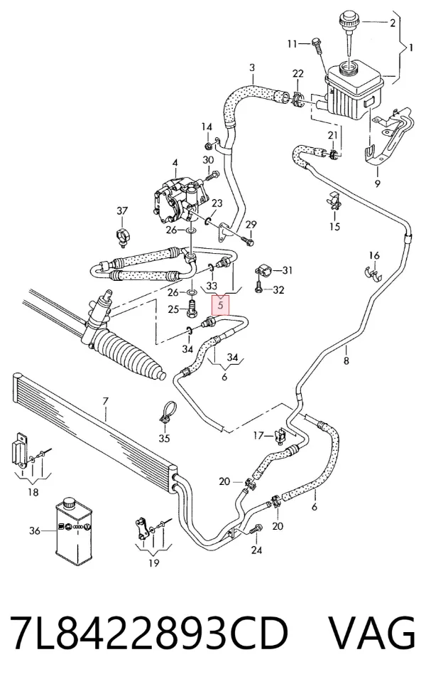 Przewód hydraulicznego układu wspomagania wysokiego ciśnienia, od pompy do maglownicy (mechanizmu) 7L8422893CD VAG