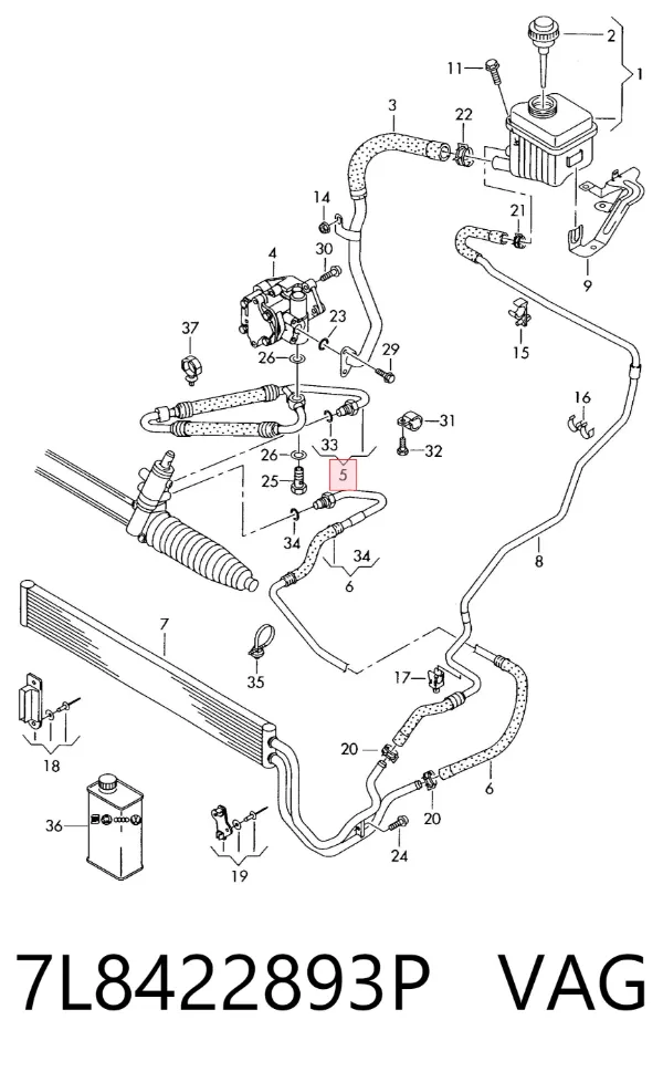 Przewód hydraulicznego układu wspomagania wysokiego ciśnienia, od pompy do maglownicy (mechanizmu) 7L8422893P VAG
