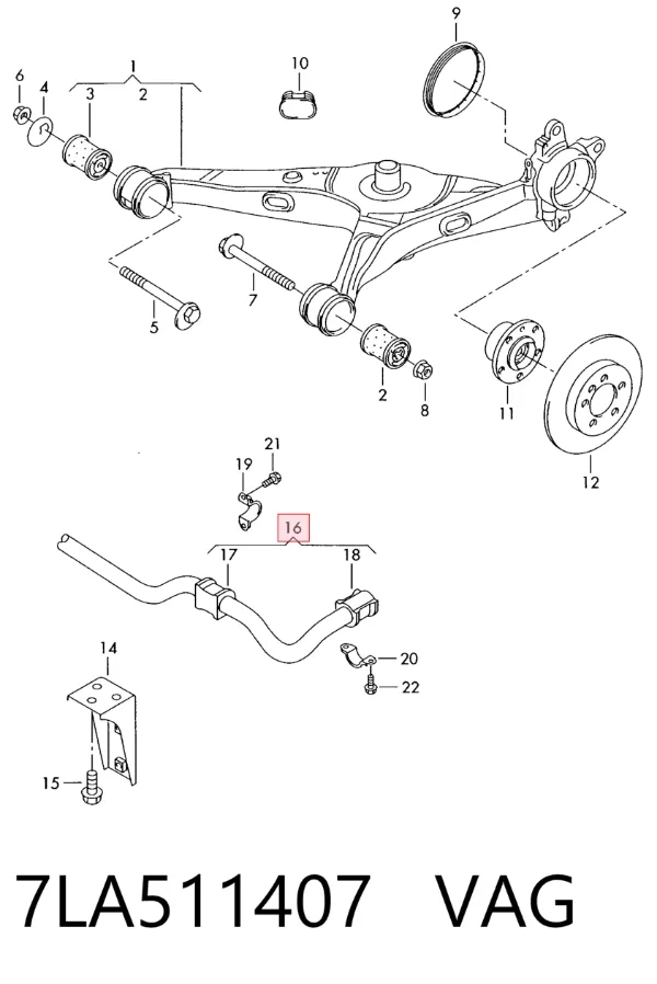 Stabilizator tylny 7LA511407 VAG