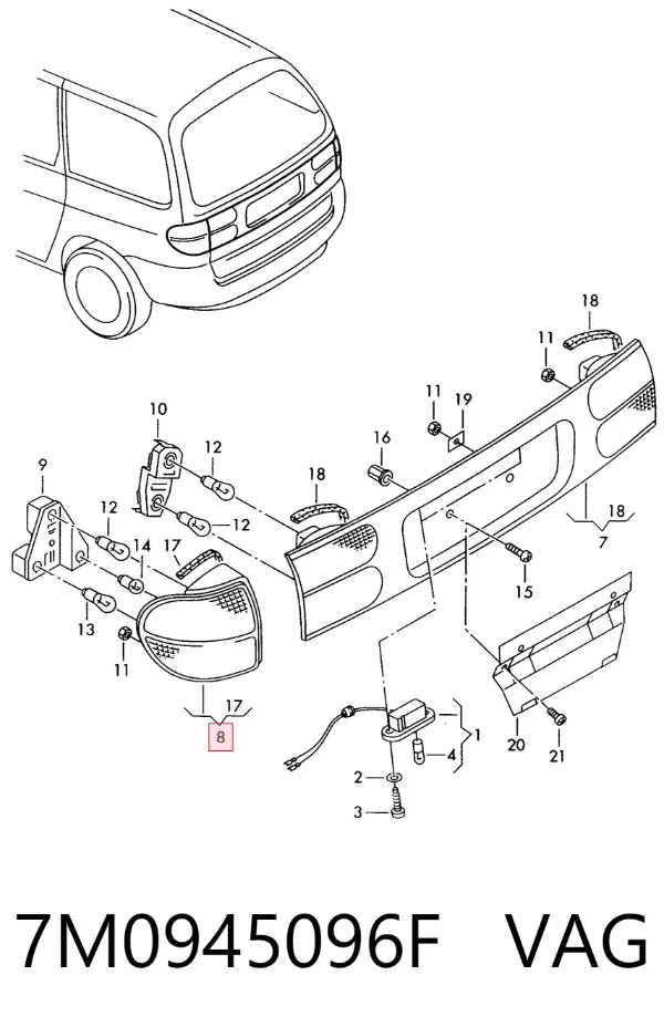 Lampa zespolona tylna prawa Seat Alhambra 7V8, 7V9
