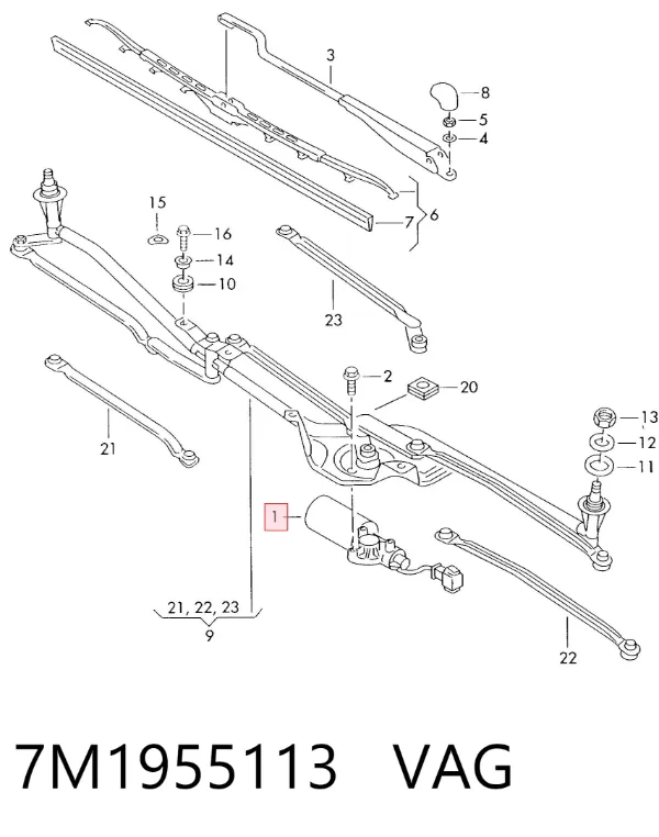 Silniczek wycieraczki szyby przedniej 7M1955113 VAG