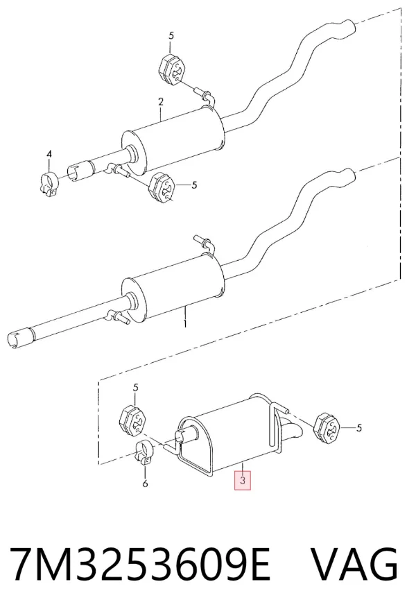 Tłumik, tylna część 7M3253609E VAG